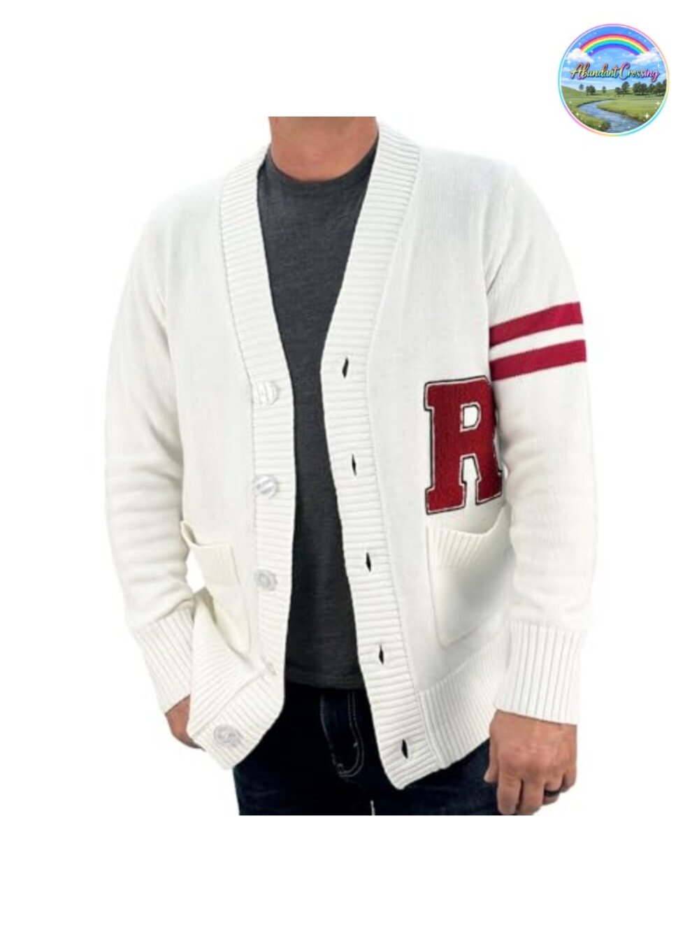 Vintage 1950s Letterman Cardigan Sweater Men's V-Neck Button-Up Retro